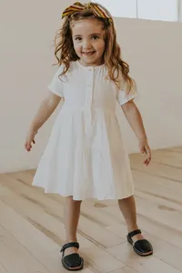 Grazioso abito di mussola Casual a maniche corte con bottoni solari con stampa formale vestito modello per bambini - Product Image 3