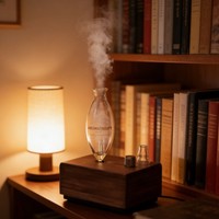 Diffuseur d'huiles essentielles sans fil en bois et verre pour la décoration de la maison, diffuseur d'huiles pures portable, aromathérapie intelligente sans eau, forme carrée