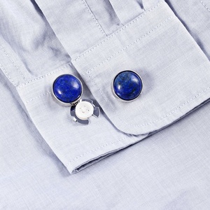 Naturel Marine lapis lazuli argent BOUTON COUVERTURE Smoking Affaires Chemises Formelles boutons de manchette 17.5MM une paire - Product Image 6