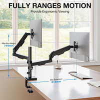 Neuer Langer Doppelmonitor-Arm aus Legierungsstahl mit Gasfeder, 17-34 Zoll, Klemm- und Ösenmontage, Gebogen, Kompatibel mit Maximalhöhe 670mm, Kabel