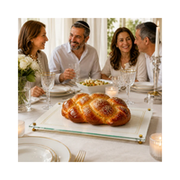 Planche de service en lucite pour pain challah du Shabbat juif, plateau de découpe en acrylique, gravure personnalisée, décoration de table Judaica avec supports dorés