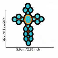 Patchs thermocollants brodés tendance motif croix turquoise style western, et patchs à coudre motif croix marron et turquoise avec imprimé léopard pour veste