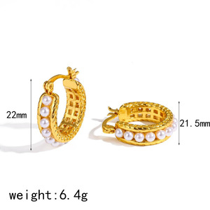 ต่างหูห่วงมุก ชุบทอง 18k สแตนเลสสตีล แบบฝังเพชร สำหรับใส่ทุกวัน เครื่องประดับผู้หญิง TE60705 - Product Image 4