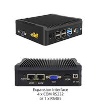Computadora Industrial sin Ventilador con CPU N5095 de 12V, Linux/Windows, 8G/16G de RAM, 128G/256G SSD, Doble Gigabit, 4*COM RS232