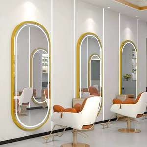 Nuevo espejo de pared de acero inoxidable con borde multicolor de un solo lado para peluquería, con LED, para dormitorio, hotel, estilo moderno, de madera. - Product Image 1