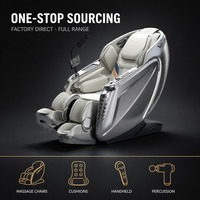 LEERCON 4D AI Massagesessel in Satin-Silber mit Weißem LED-Streifen, Chrom-Verkleidung, Tablet-Steuerung, Zero-Gravity-Funktion, Beheizung, SL-Track für Ganzkörpermassage