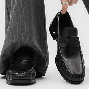 Mocasines Casuales de Hombre Primavera 2026, Estilo Coreano Retro, Punta Cuadrada, Zapatos de Cuero Negro - Product Image 6