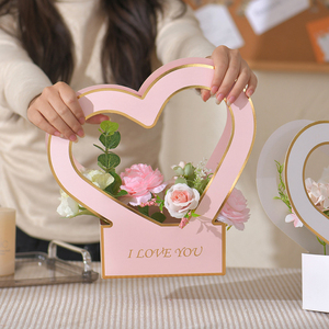 Cajas en forma de corazón <span class=keywords><strong>con</strong></span> estampado de oro para flores, ramo vacío, bolsas de regalo <span class=keywords><strong>con</strong></span> asa, cesta de flores, caja de envoltura de flores <span class=keywords><strong>rosas</strong></span> - Product Image 3