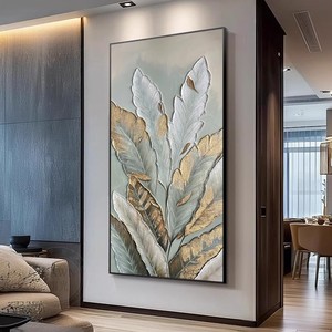 Hand Painted Oil Painting Abstract <b>Art</b> 3D Leaves Wall <b>Art</b> For Entryway Foyer Hallway Modern Decor With Frame - Product Image 4