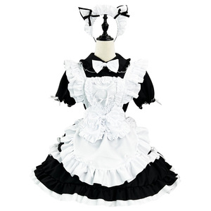 Japanese Cute Maid Costume Black Burgundy Women Adult Stage Performance Dress Cosplay Costume With Label And Tags - Product Image 5