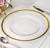Vente en gros Assiette ronde en verre à bord doré Décoration de mariage en cristal et diamant