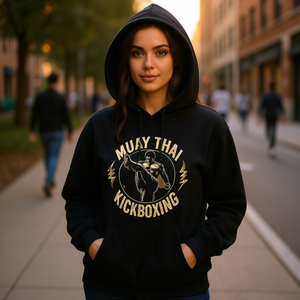 Sudadera con Capucha Vintage de Muay Thai y Kickboxing, Estampado por Transferencia Térmica, Informal para Mujer, Tejida, 100% Poliéster, para Otoño - Product Image 2