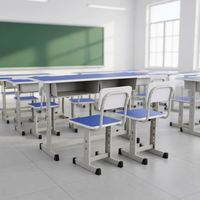 Ensemble de bureau et chaise double réglable pour étudiants avec tiroir, mobilier de classe moderne
