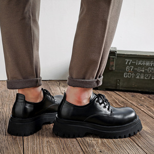 Men Black Low Top Derby Shoes Summer Thick Sole British Casual Work <b>Platform</b> Leather Dress <b>Boots</b> - Product Image 3