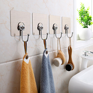 Stainless Steel <b>Wall</b> Mounted Hooks Rectangle Minimalist Design Removable Adhesive Hanger for Bathroom Towel Robe <b>Storage</b> - Product Image 3