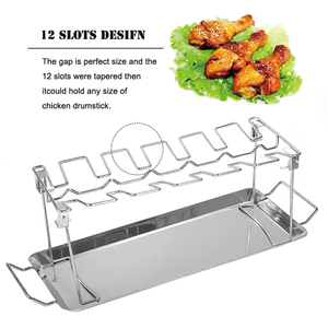 Estante para pollo 2026, parrilla para barbacoa, soporte plegable <span class=keywords><strong>de</strong></span> acero inoxidable para <span class=keywords><strong>baquetas</strong></span>, soporte para asador con bandeja <span class=keywords><strong>de</strong></span> goteo - Product Image 2