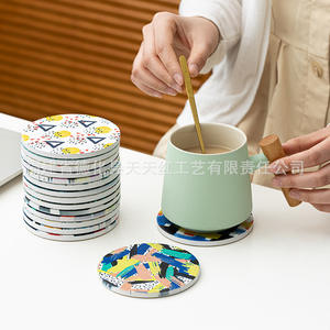 Sous-verre rond en céramique Tian Tian Hong, motif dessin animé, isolant thermique, antidérapant, pour tasse à thé, cadeau promotionnel, design personnalisé - Product Image 1