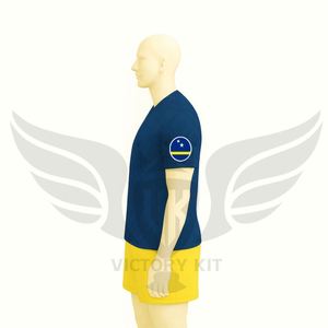 Conjunto de Camiseta y Pantalones Cortos de Fútbol del Curaçao, Uniforme de Fútbol Azul y Amarillo, Personalizable con Nombre y Número - Product Image 3