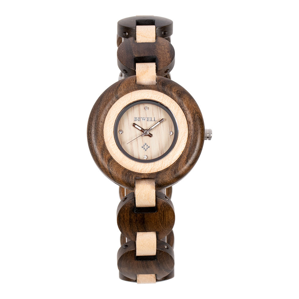 Two Tone Maple Black Sandalwood Wood Fashion Quartz Watch for