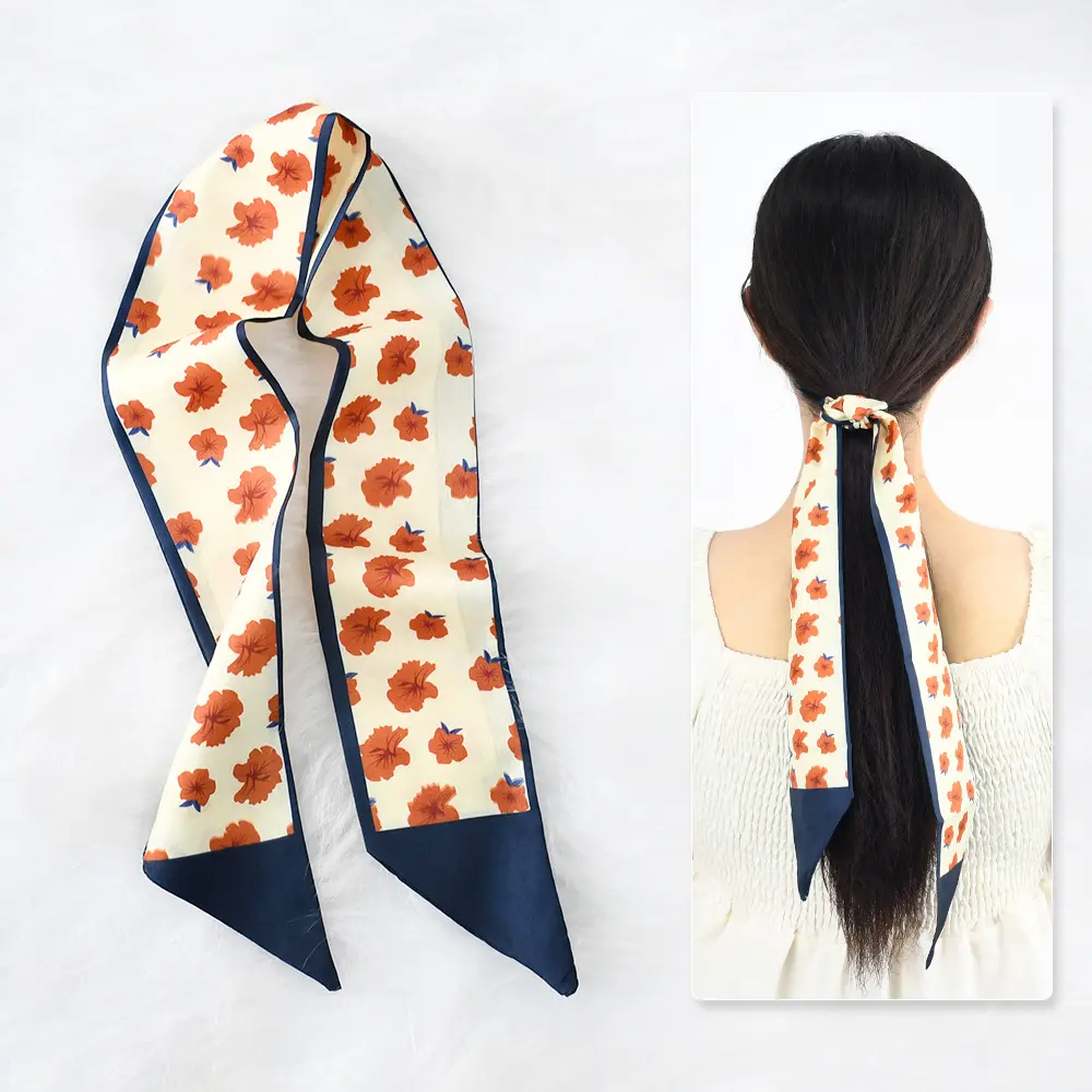 Fashion Sweet Women Hair Scarf Floral Letter Flower Hairband Ribbons Necktie Bag Decoration Girls Hair Accessories Wholesale