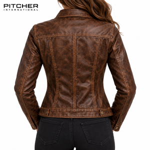 Fournisseur en gros de vestes en cuir courtes pour femmes pour les marques américaines, vestes en cuir pour femmes, couleur personnalisée, OEM - Product Image 4
