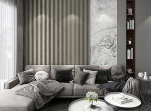 Modern ev dekor malzemeleri alev geciktirici ahşap plastik kompozit duvar kaplama PVC tavanlar 3D yivli ızgara sanat panjur paneli - Product Image 5