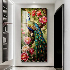 Pinturas en lienzo impresas de alta definición, flores de pavo real, pinturas de porcelana de cristal, murales LED, decoración del hogar de lujo, fábrica personalizada - Product Image 3