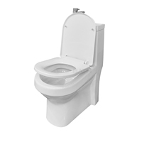 WC monobloc en céramique blanche moderne et élégante avec couvercle à fermeture douce, double chasse d'eau, WC économe en eau pour usage hôtelier