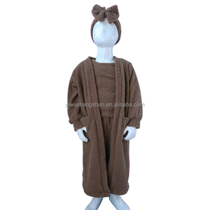 Mới Nhất Trẻ Em Cô Gái Mùa Đông Dày Quần Áo Thiết Lập Lông Cừu Đa Màu Sắc Rắn Bé Trẻ Em Len Khăn Lau Bụi Và Hairband Trang Phục - Product Image 3