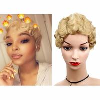 Perruque courte noire et blonde, fabriquée à la machine, pour coupe Finger Wave, cheveux humains brésiliens Remy de haute qualité 9A, 6 pouces, sans colle