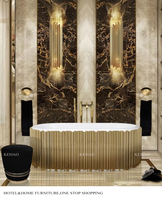 Baignoire ovale de luxe en surface solide avec robinet, baignoires cylindriques en acier inoxydable doré, baignoire autoportante en acrylique blanc