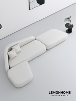 Canapé d'angle en bois en forme de L, style minimaliste moderne, pour grands salons, showrooms, halls d'accueil et salons de beauté - Conçu par des designers
