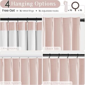 Rideaux occultants thermiques roses de 35 pouces de long panneaux de fenêtre plissés à pincement <span class=keywords><strong>court</strong></span> pour salon et cuisine rideaux noirs - Product Image 3