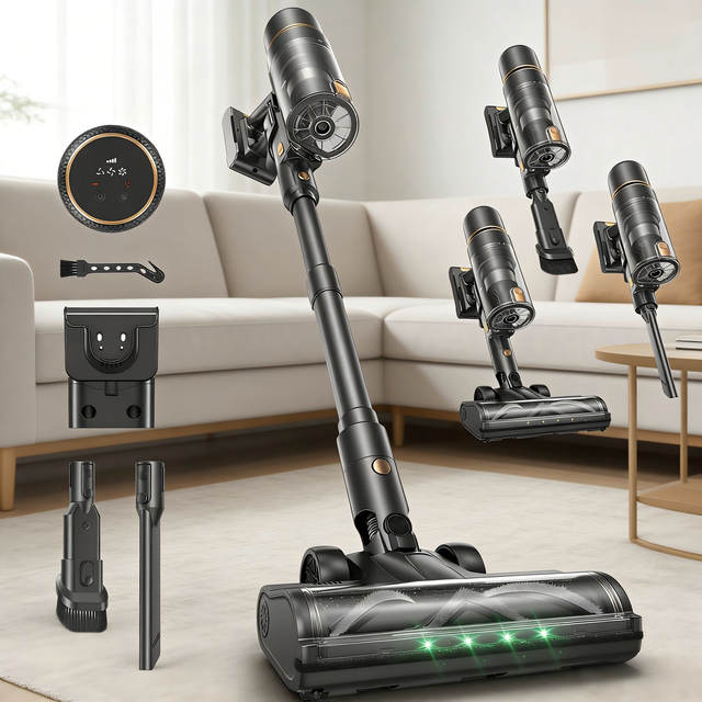 Cordless Stick Vacuum Cleaner Brushless Motor HEPA Filter Bagless Household & Car Use Deep Cleansing Smart Display Self-cleaning