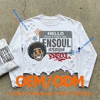 T-shirts à col rond pour hommes, personnalisés OEM, 100% coton, poids lourd, délavés à l'acide, style streetwear, coupe courte, imprimés numériquement, manches longues, effet usé