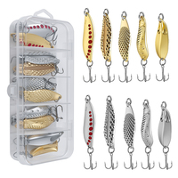 Lot de 10 leurres métalliques lumineux argentés pour la pêche, boîte de leurres durs, ensemble de leurres-cuillères métalliques, kit de 3 styles d'appâts