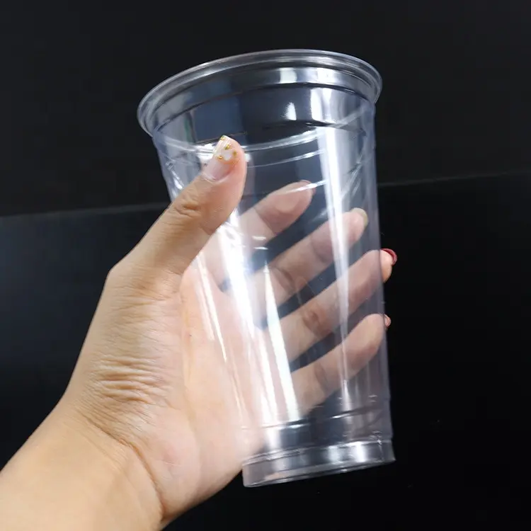Fabrika doğrudan satış şeffaf düz tabanlı kaliteli sert tek kullanımlık şeffaf plastik PET su gıda bardak Deluxe