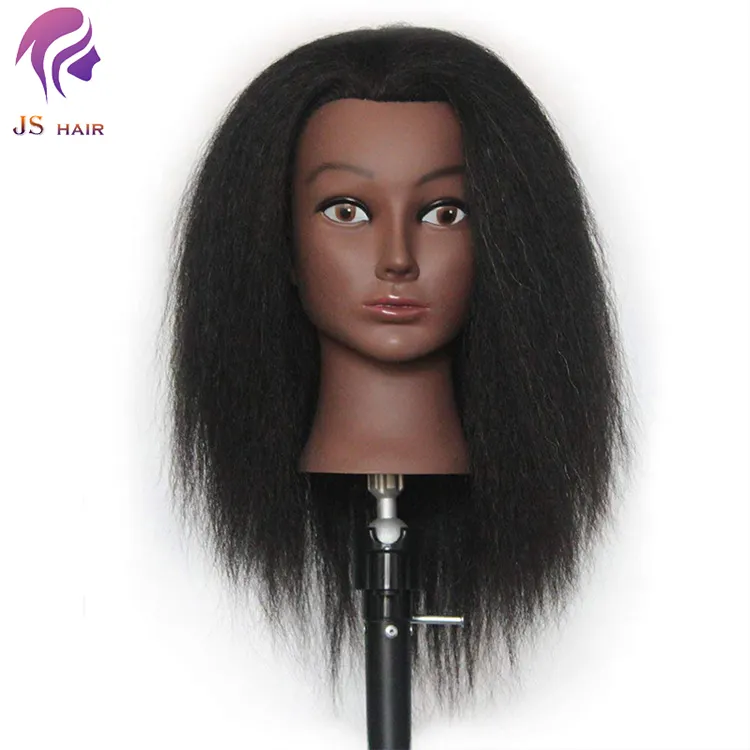 Tête de mannequin afro noire pour la pratique, cheveux naturels à pince épaisse