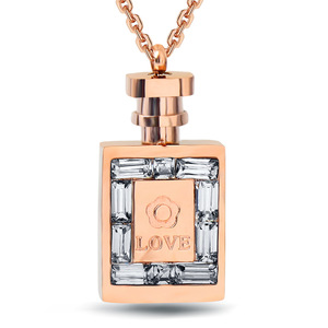Colgante de botella de perfume con incrustaciones de circonita, grabado de amor, collar de acero de titanio para mujer, regalo de San Valentín - Product Image 5