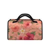 Tas Kosmetik Gulung Label Pribadi dengan Cetakan Bunga Plumeria Hawaii, Organizer Penyimpanan Makeup Gantung dari Poliester
