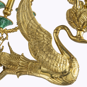 Lustre Cygne en Cuivre avec Base <span class=keywords><strong>Turquoise</strong></span> <span class=keywords><strong>et</strong></span> Zircon Bleu, Luminaire Suspendu Motif Cygne pour Salle de Banquet - Product Image 5