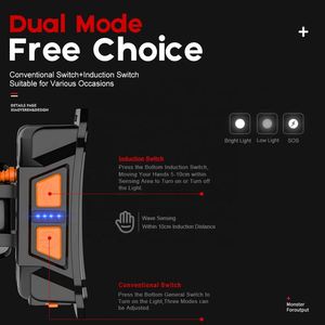 CITICITY Lampe frontale puissante avec capteur, rechargeable par USB, étanche, lumière blanche LED, idéale pour la pêche et le camping - Product Image 3