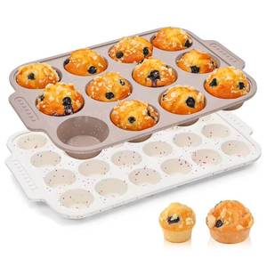 MUYULINS Factory Beige 12-Cup LFGB Non-Stick BPA Free Metal Reinforced Frame <b>Silicone</b> Cupcake Pan Muffin Tray <b>Baking</b> Mold - Product Image 6