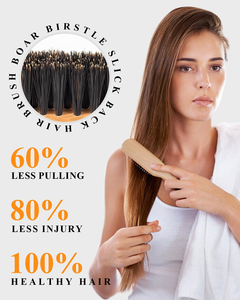 Custom logo <b>Natural</b> Wooden Hair <b>Brush</b> Soft Boar <b>Bristle</b> Ionic Round Wood Handle Hairdressing &Styling Hair Combs - Product Image 3