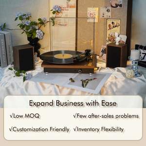 Tourne-disque <span class=keywords><strong>vinyle</strong></span> rétro vintage 3 vitesses avec enregistreur, haut-parleurs Bluetooth 5W*2, en bois, moule privé, marque OEM - Product Image 2