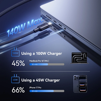   Kabel Cepat 140W 2-in-1 Kabel Data PD3.1 QC PPS Pengisian Cepat USB-C ke Dual Type-C untuk Laptop Tablet Samsung iPhone