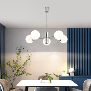 Lustre rectangulaire imprimé en 3D Chrome <span class=keywords><strong>Bauhaus</strong></span>, style vintage Magic Bean, LED nordique, verre blanc laiteux pour salon, salle à manger, bureau - Product Image 4