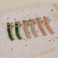 Bijoux en acier inoxydable plaqué or 18K, zircon, luxe, sans vernis et étanche, Baguette brillante, cristal