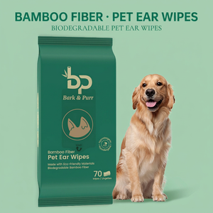 Lingettes nettoyantes pour oreilles d'animaux Bark & Purr en fibre de bambou, 70 lingettes biodégradables pour chats ou chiens - Product Image 2