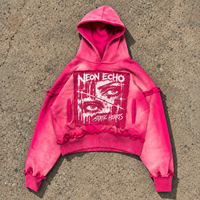 Sweats à capuche streetwear en gros 480 GSM surdimensionnés épais personnalisés délavés à l'acide imprimés en 3D effilochés déchirés unisexe pull-over OEM